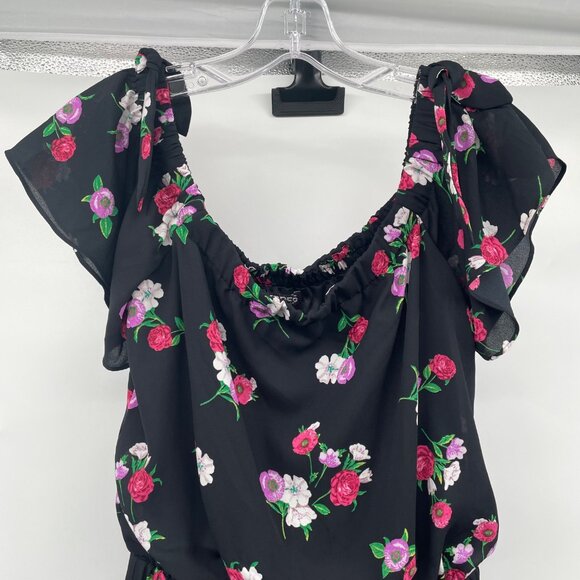 Express Womens Floral Jumpsuit Short Sleeve Black/Multi Size Small - Picture 2 of 8